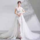 Flower Detail Sleeveless A-line Wedding Dress