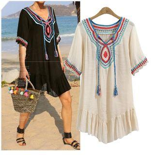 Embroidered Short-sleeve Sundress