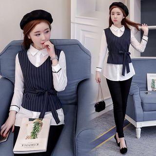 Set: Long-sleeve Shirt + Pinstriped Vest