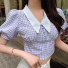 Plaid Short-sleeve Collared Top