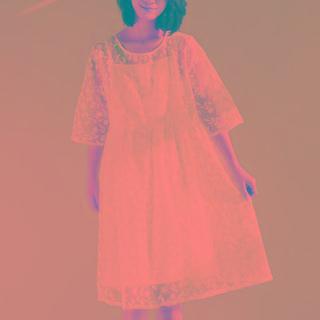 Set: Slipdress + Elbow-sleeve Lace A-line Dress White - One Size