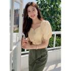 Puff-sleeve Sweetheart-neck Blouse
