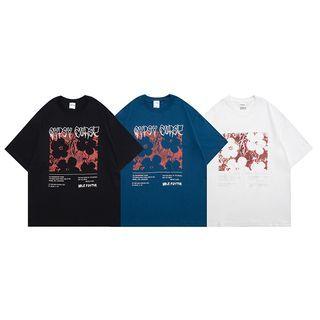 Short Sleeve Floral & Lettering Print T-shirt