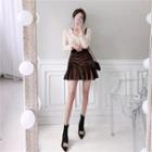 Ruffle-hem Shirred Velvet Mini Skirt