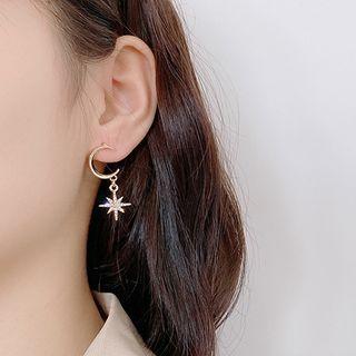 Rhinestone Moon & Star Dangle Earring 1 Pair - We1875 - Gold - One Size