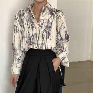Mock-neck Long-sleeve Top / Print Shirt