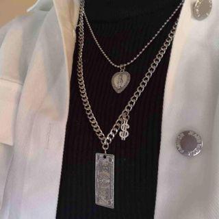 Money Pendant Layered Necklace 2 Layer - Silver - One Size
