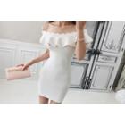 Off-shoulder Ruffle-trim Bodycon Dress