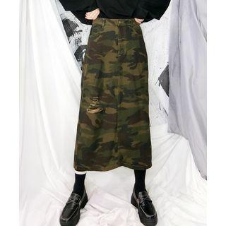 Camo A-line Midi Skirt