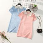 Short-sleeve Striped Buttoned Knit Polo Dress