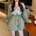 Lace Collar Tie-waist Coatdress