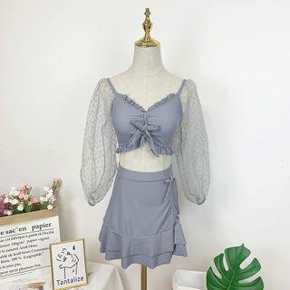 Ruffled Balloon-sleeve Swim Top / Swim Skirt / Swimsuit