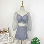 Ruffled Balloon-sleeve Swim Top / Swim Skirt / Swimsuit