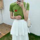 Short-sleeve Cherry Accent T-shirt / Midi Layered Skirt