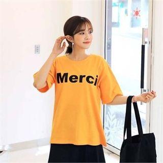 Short-sleeve Lettering Colored T-shirt