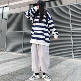 Striped Hoodie / Harem Cargo Pants / Set