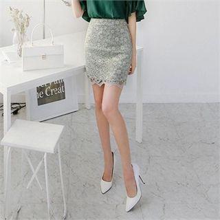 Scallop-edge Lace-overlay Mini Skirt