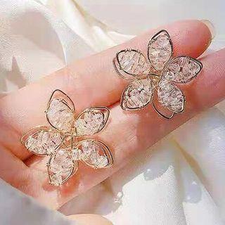 Flower Sterling Silver Ear Stud 1 Pair - Gold - One Size
