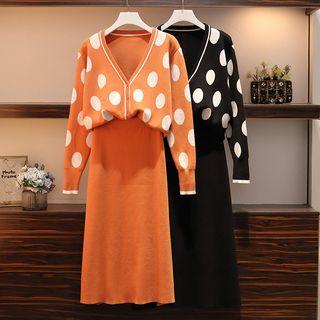 Set: Dotted Cardigan + Midi Knit Skirt
