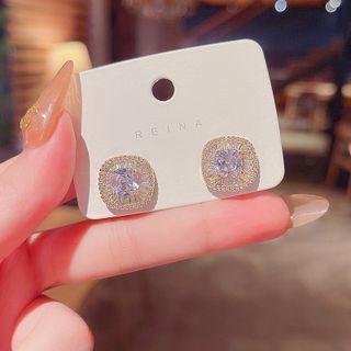 Rhinestone Stud Earring E4062 - 1 Pair - Gold - One