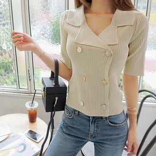 Double-breasted Ribbed Knit Top