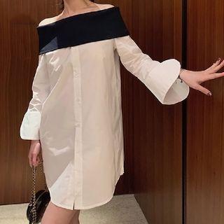 Two-tone Off-shoulder Mini Shift Dress