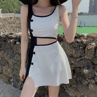 Set: Two-tone Cutout Swimdress + Shorts