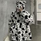 Cow Patterned Fleece Hooded Top As Shown In Figure - One Size