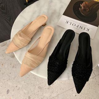 Mesh Panel Pointy-toe Flat Mules