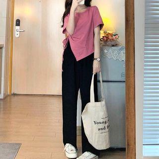 Drawstring Slit T-shirt / Loose Fit Pants