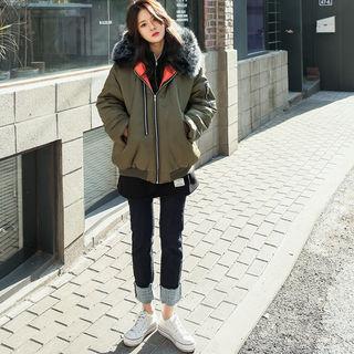 Faux-fur Trim Hooded Padding Flight Jacket