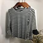 Striped / Plain Elbow Sleeve Top