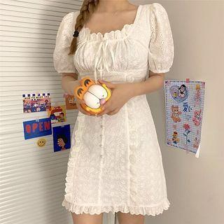 Square-neck Panel Puff-sleeve Dress