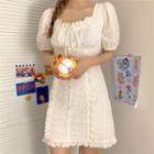 Square-neck Panel Puff-sleeve Dress