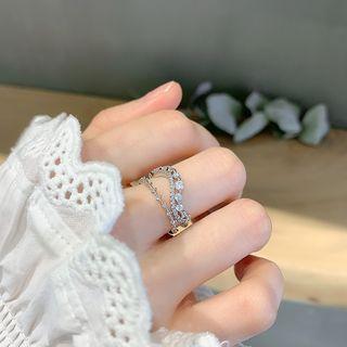 925 Sterling Silver Rhinestone Wavy Open Ring J1017 - Silver - One Size