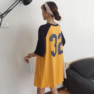 Number Print Raglan Elbow Sleeve T-shirt Dress