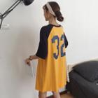 Number Print Raglan Elbow Sleeve T-shirt Dress
