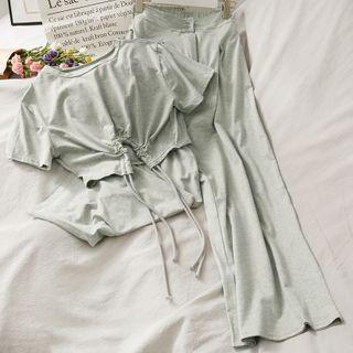Set: Drawstring Crop T-shirt + High-waist Wide Pants