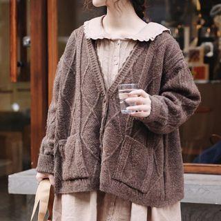 Lace Trim V-neck Cardigan Coffee - One Size