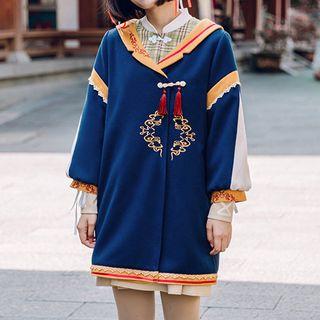Sailor-collar Embroidered Long Jacket