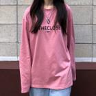 Long-sleeve Lettering Loose-fit T-shirt Pink - One Size