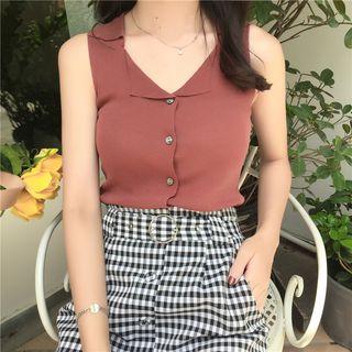 Set: Sleeveless Knit Top + Plaid Mini Skort
