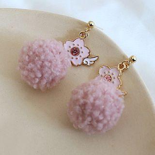 925 Sterling Silver Flower Pom Pom Drop Earring