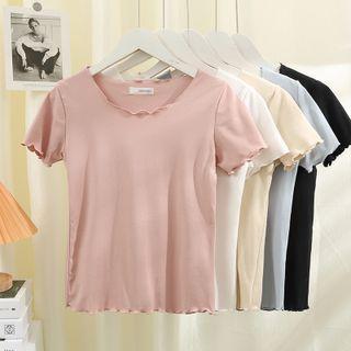 Ruffle-edge Short-sleeve Crop T-shirt In 5 Colors