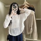 Long-sleeve Round-neck Cutout Drawstring Knit Top