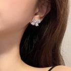 Sterling Silver Rhinestone Ribbon Stud Earring 1 Pair - Silver - One Size
