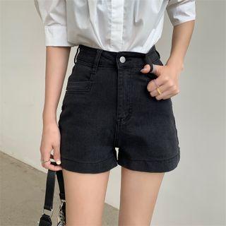 Plain High-waist Denim Hot Pants