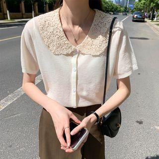 Plain Lace Button-up Knit Top