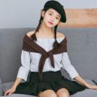 Mock Two Piece Off Shoulder 3/4-sleeve Top