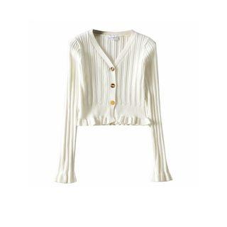 V-neck Frill Trim Cardigan